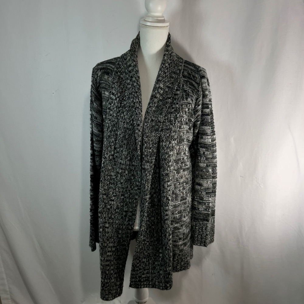 Jason‎ Maxwell Womens 1X Cardigan Sweater Black White Open Front Shawl Neck